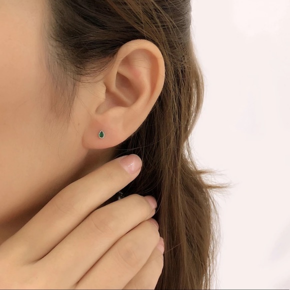 Sterling Silver 925 CZ Green Stud Earrings - Picture 2 of 3